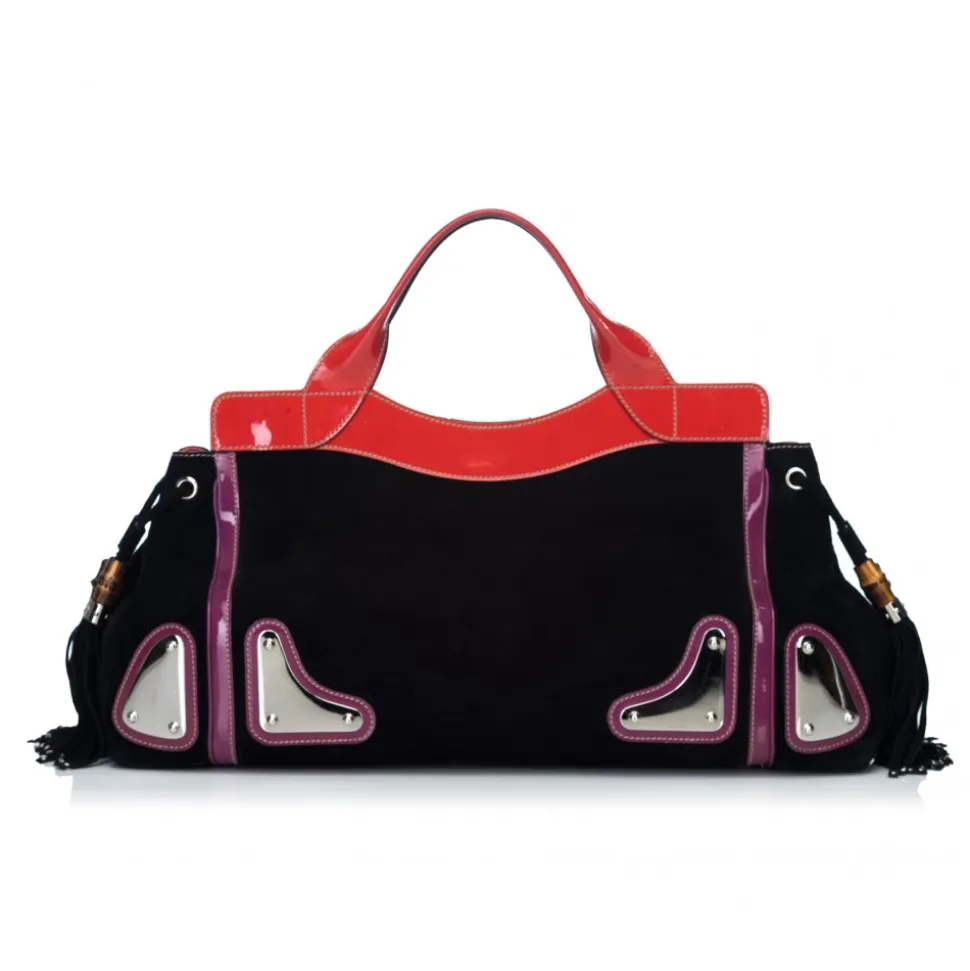Gucci Vintage - Suede Race Handbag Bag - Black - Leather Handbag - Luxury High Quality - Avvenice