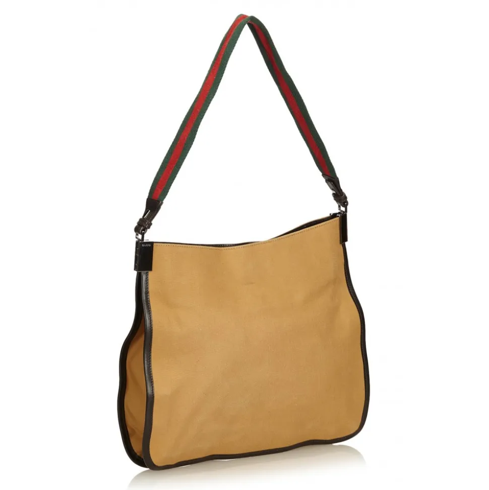 Gucci Vintage - Web Canvas Shoulder Bag - Brown - Leather Handbag - Luxury High Quality - Avvenice