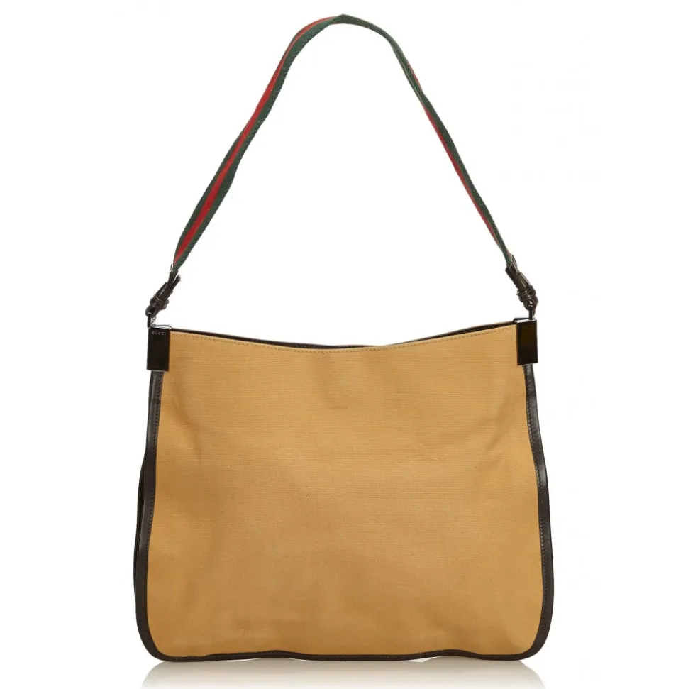 Gucci Vintage - Web Canvas Shoulder Bag - Brown - Leather Handbag - Luxury High Quality - Avvenice