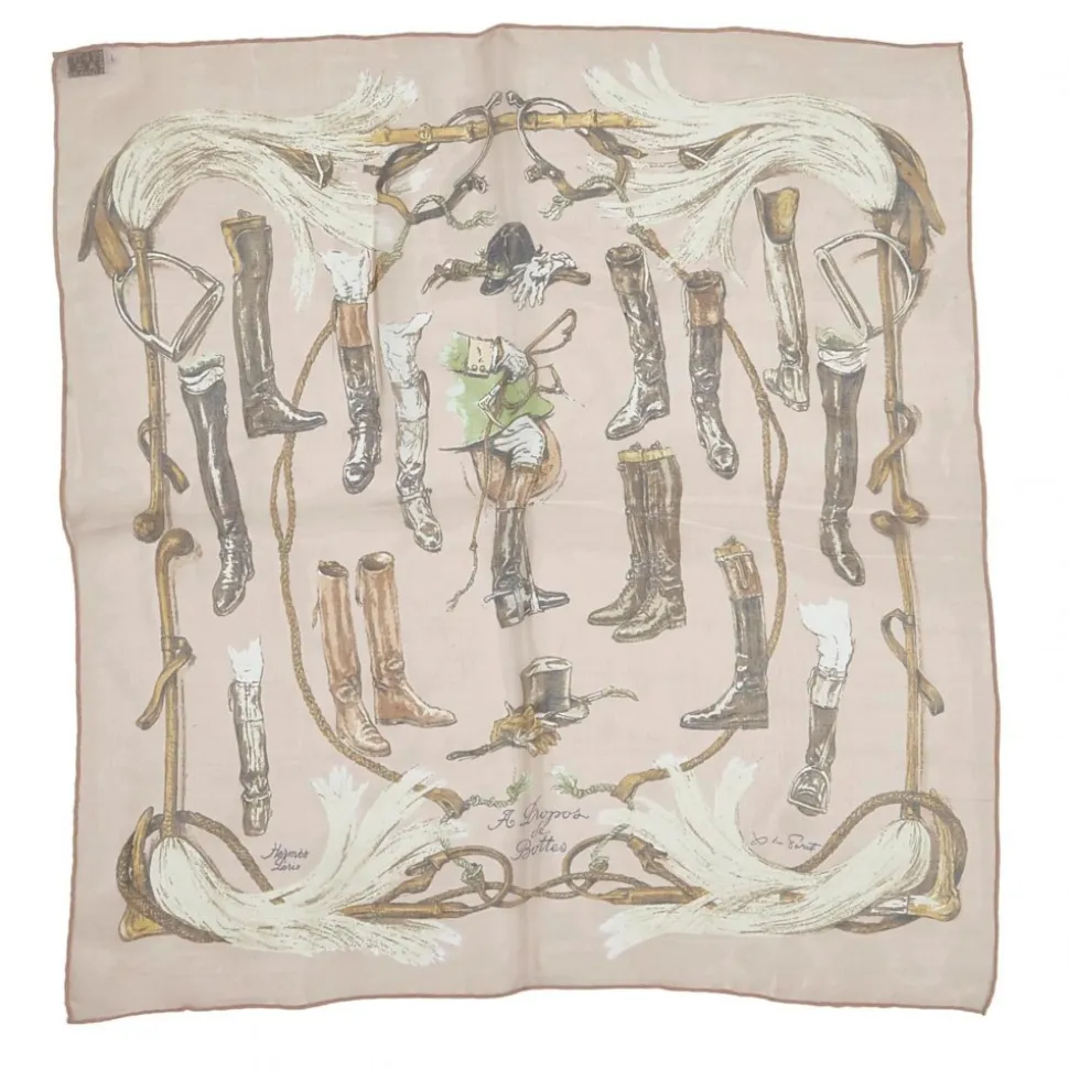 Hermès Vintage - A Propos De Bottes Silk Scarf - Brown Beige - Silk Foulard - Luxury High Quality - Avvenice