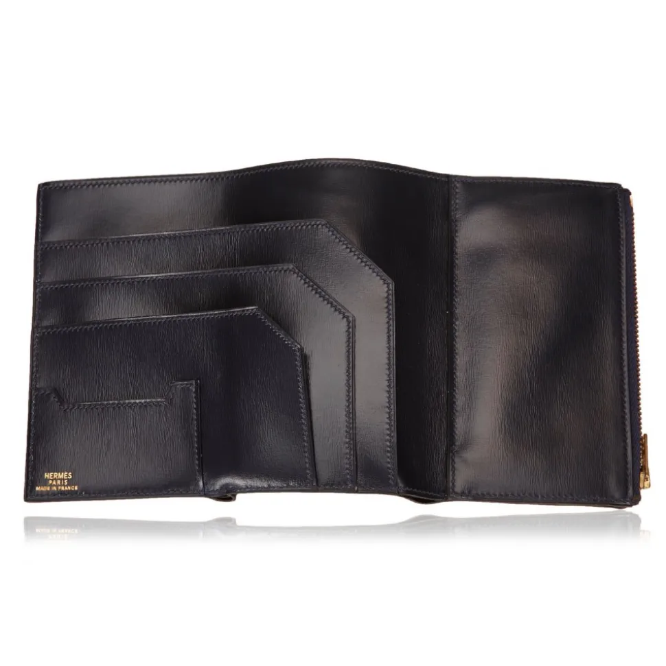 Hermès Vintage - Calf Leather Trifold Long Wallet - Blue Navy - Leather Wallet - Luxury High Quality - Avvenice