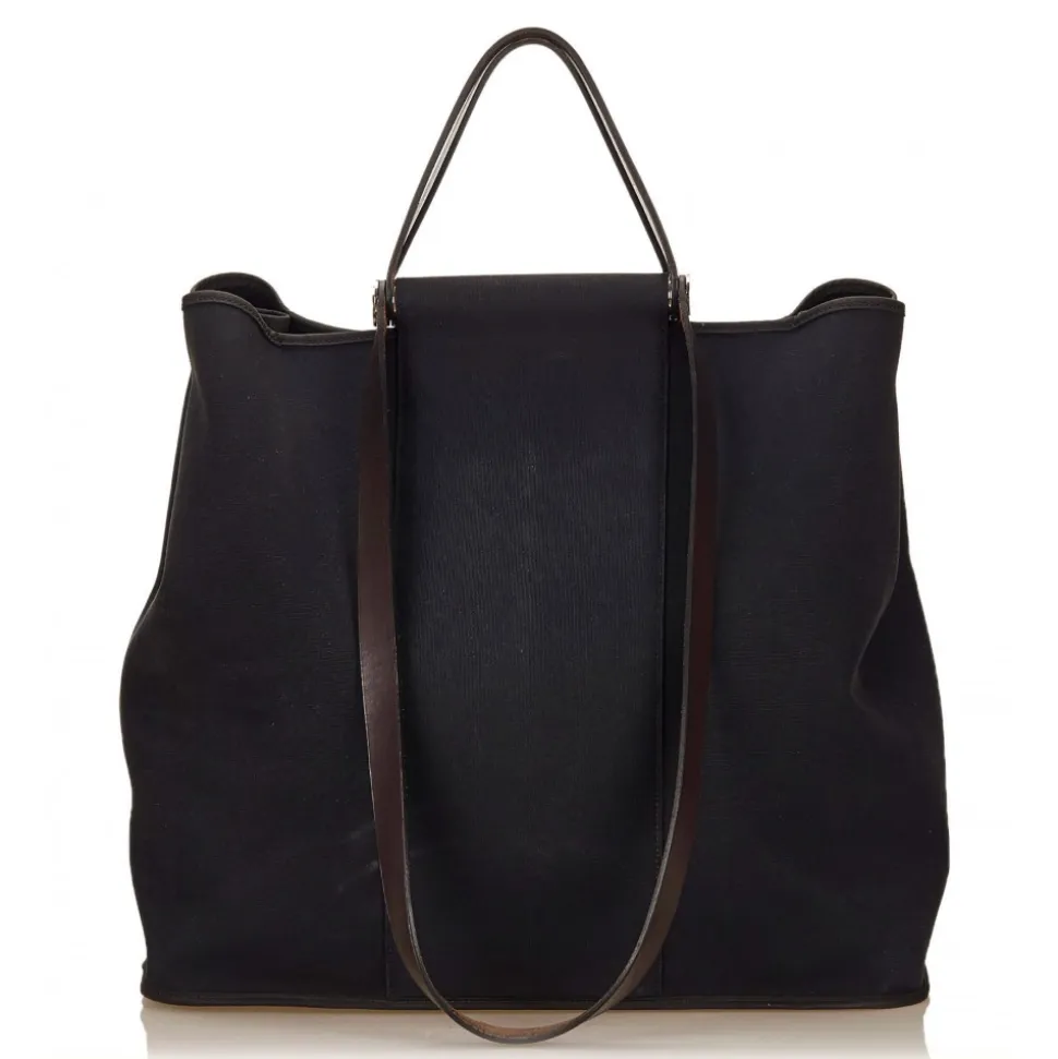Hermès Vintage - Canvas Cabag Tote Bag - Blue Brown - Leather and Canvas Handbag - Luxury High Quality - Avvenice