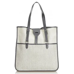 Hermès Vintage - Canvas Tote Bag - Ivory Brown White - Leather and Canvas Handbag - Luxury High Quality - Avvenice