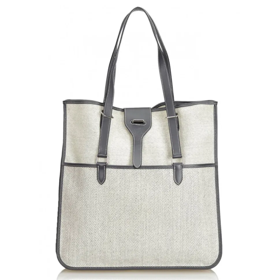 Hermès Vintage - Canvas Tote Bag - Ivory Brown White - Leather and Canvas Handbag - Luxury High Quality - Avvenice