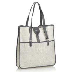 Hermès Vintage - Canvas Tote Bag - Ivory Brown White - Leather and Canvas Handbag - Luxury High Quality - Avvenice
