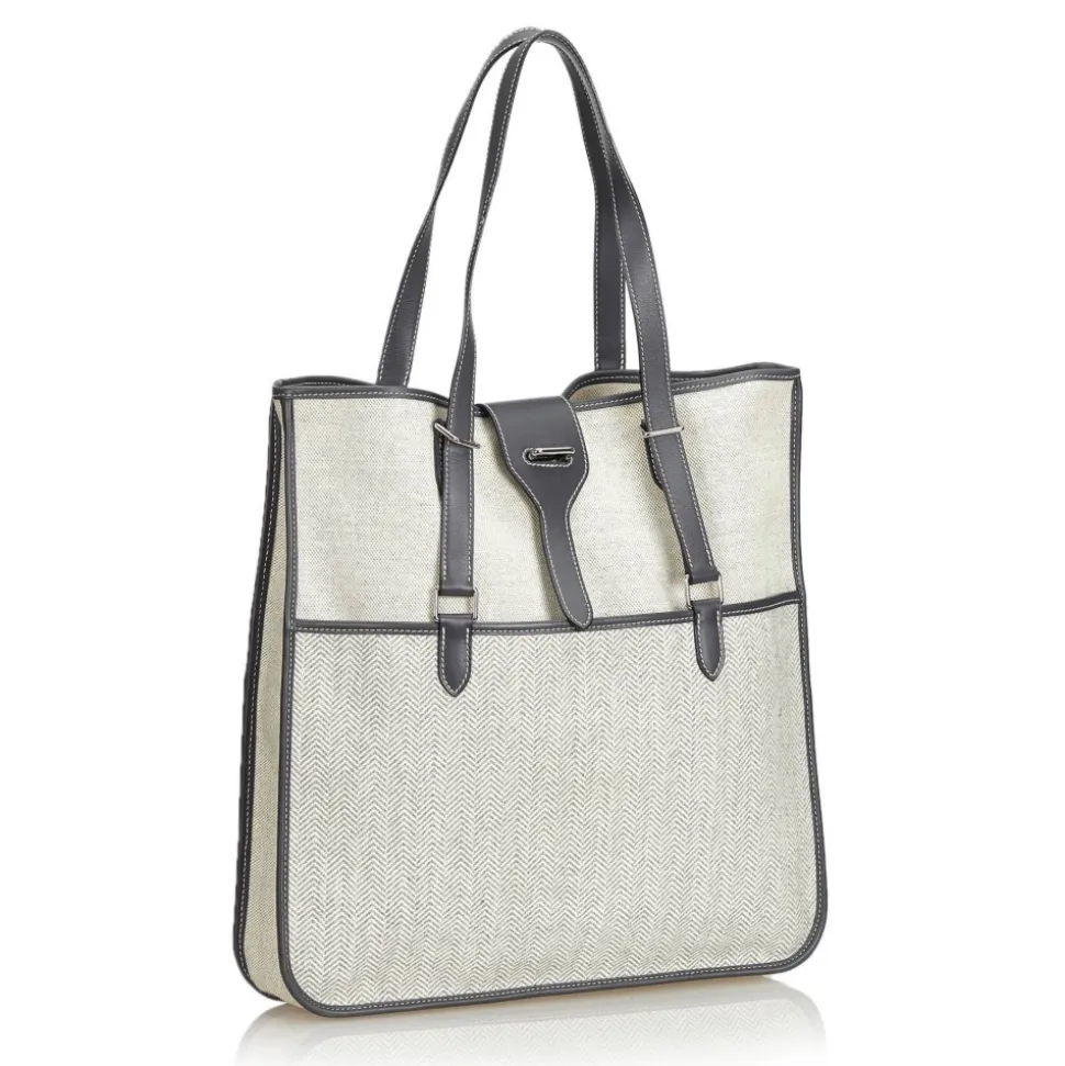 Hermès Vintage - Canvas Tote Bag - Ivory Brown White - Leather and Canvas Handbag - Luxury High Quality - Avvenice