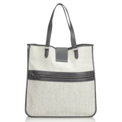 Hermès Vintage - Canvas Tote Bag - Ivory Brown White - Leather and Canvas Handbag - Luxury High Quality - Avvenice