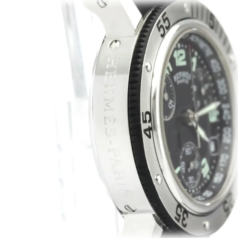 Hermès Vintage - Clipper Diver Chronograph Quartz Womens Watch - Black Silver - Stainless Steel Watch - Luxury High Quality - Avvenice