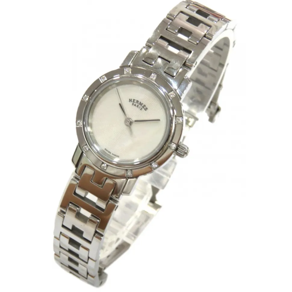 Hermès Vintage - Diamond Clipper Nacre Watch - Silver - Stainless Steel Watch - Avvenice