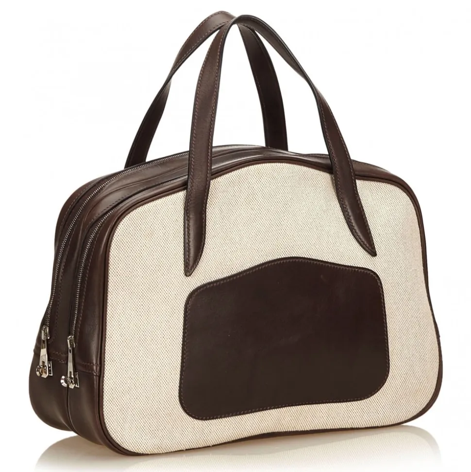 Hermès Vintage - Doha Bag - White Ivory - Leather and Canvas Handbag - Luxury High Quality - Avvenice