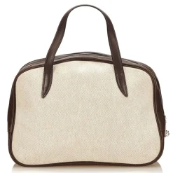 Hermès Vintage - Doha Bag - White Ivory - Leather and Canvas Handbag - Luxury High Quality - Avvenice