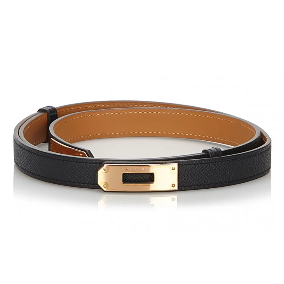 Hermès Vintage - Epsom Kelly Belt - Black Gold - Leather Belt - Luxury High Quality - Avvenice