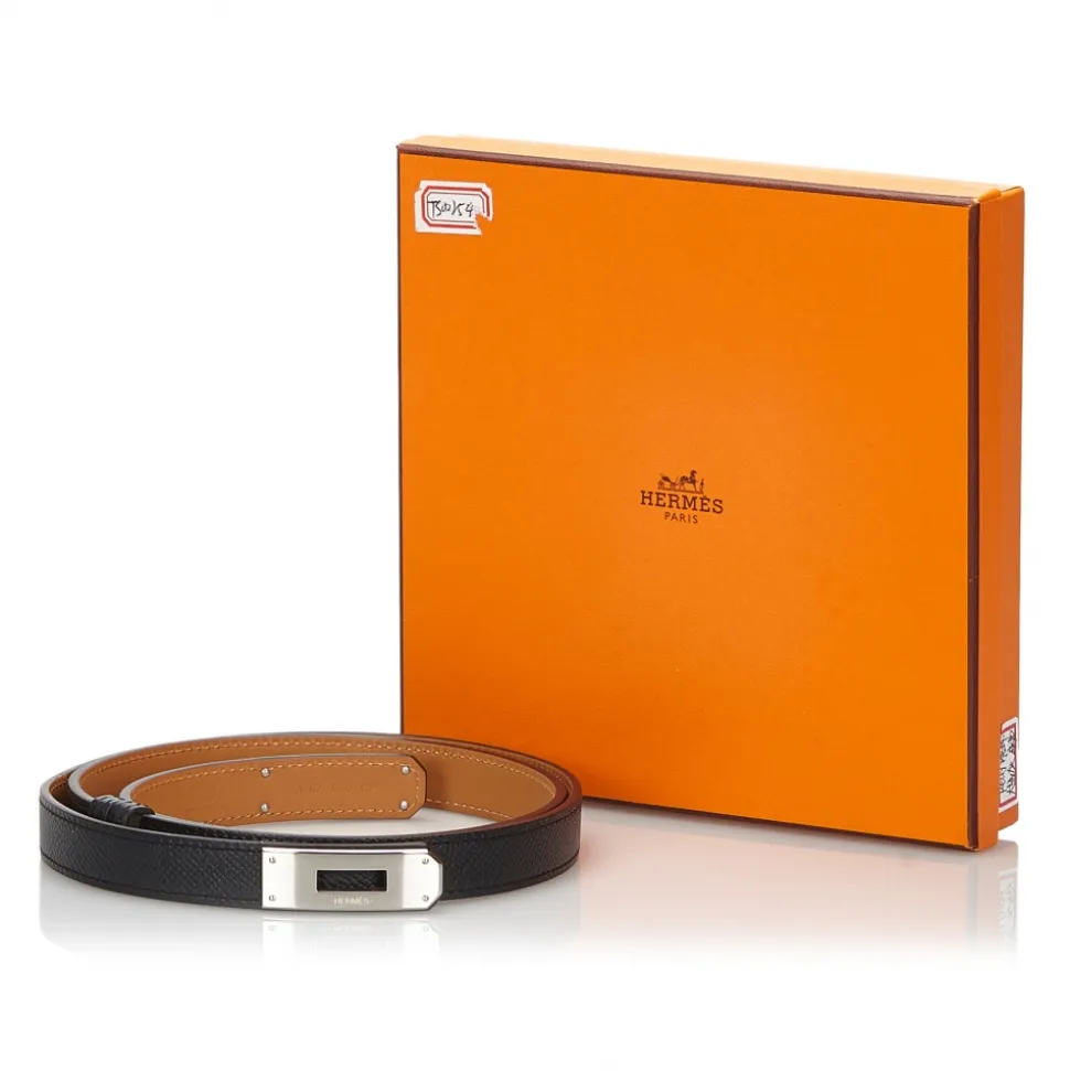 Hermès Vintage - Epsom Kelly Belt - Black Silver - Leather Belt - Luxury High Quality - Avvenice