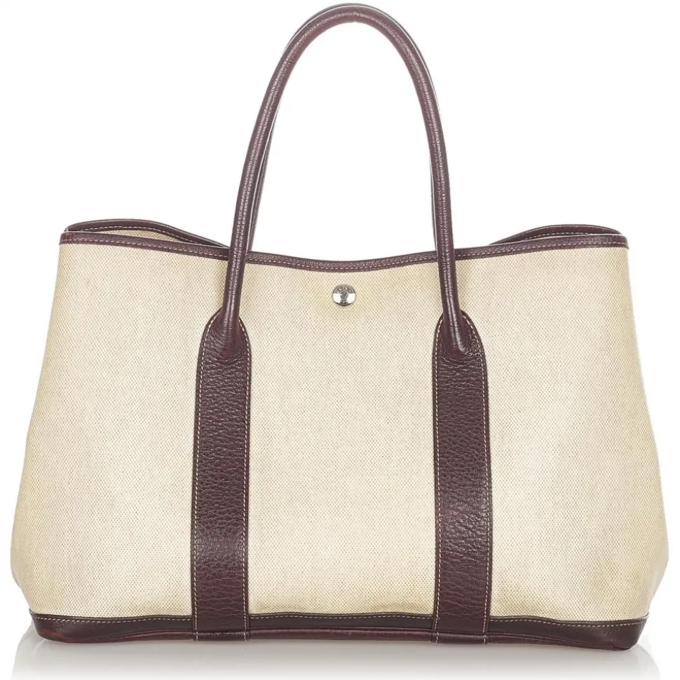 Hermès Vintage - Garden Party PM - Dark Brown Beige - Canvas Handbag - Avvenice