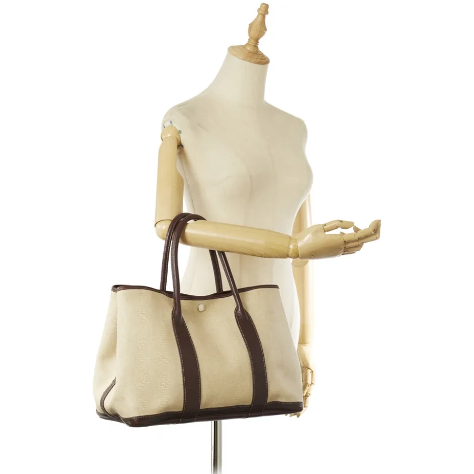 Hermès Vintage - Garden Party PM - Dark Brown Beige - Canvas Handbag - Avvenice