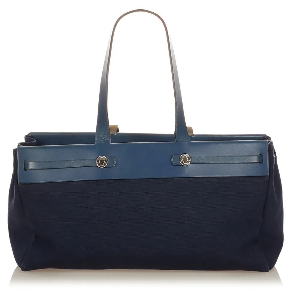 Hermès Vintage - Herbag Cabas MM - Blue Navy - Canvas Handbag - Avvenice