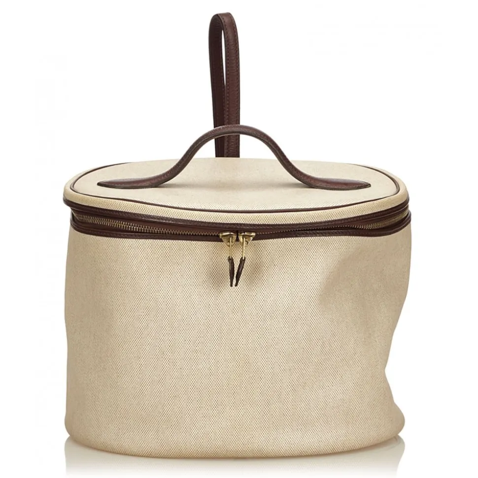 Hermès Vintage - Intercity Vanity Bag - Ivory Brown White - Leather and Canvas Handbag - Luxury High Quality - Avvenice
