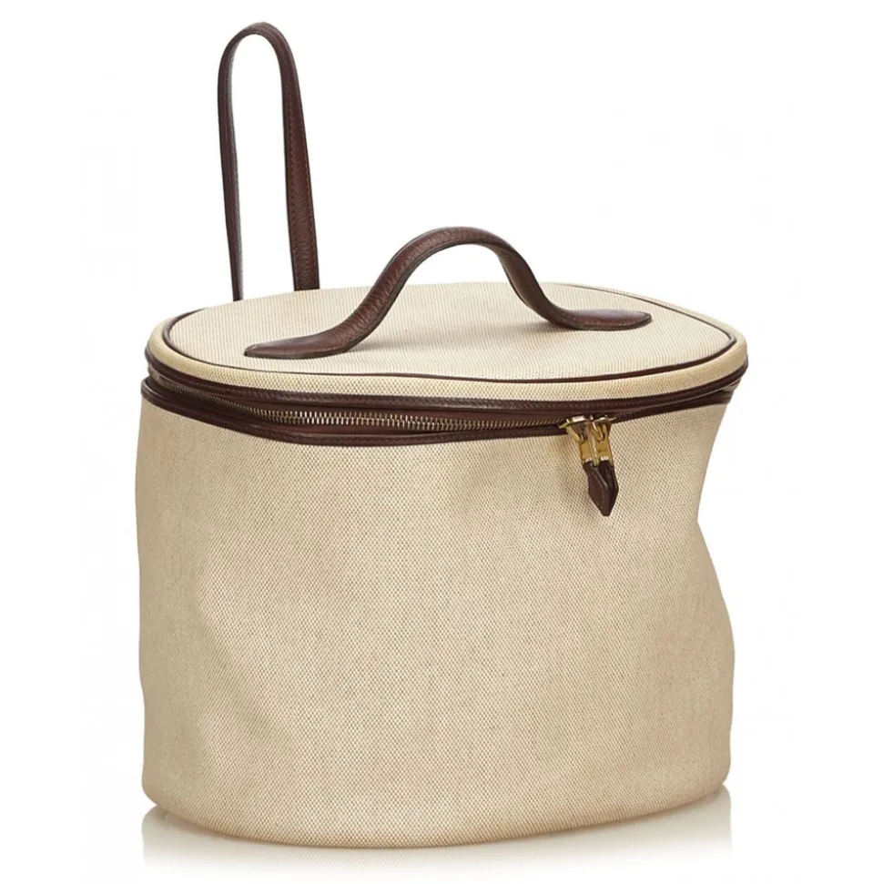 Hermès Vintage - Intercity Vanity Bag - Ivory Brown White - Leather and Canvas Handbag - Luxury High Quality - Avvenice