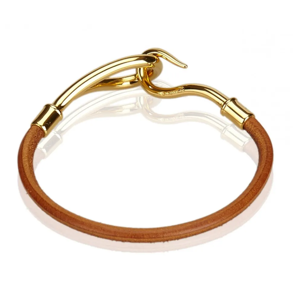 Hermès Vintage - Jumbo Hook Bracelet - Brown Light Brown Gold - Leather Bracelet - Luxury High Quality - Avvenice