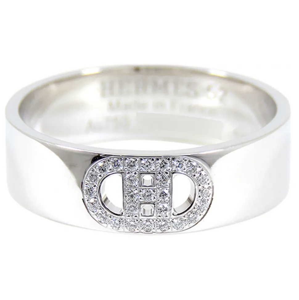 Hermès Vintage - 18K Diamond H DAncre Ring - Silver - Diamond Ring - Avvenice
