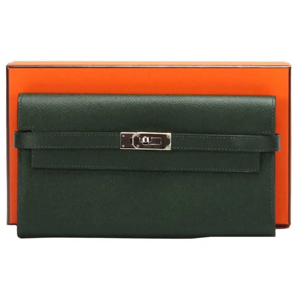 Hermès Vintage - Kelly Chevre Long Wallet - Dark Green - Leather Wallet - Avvenice