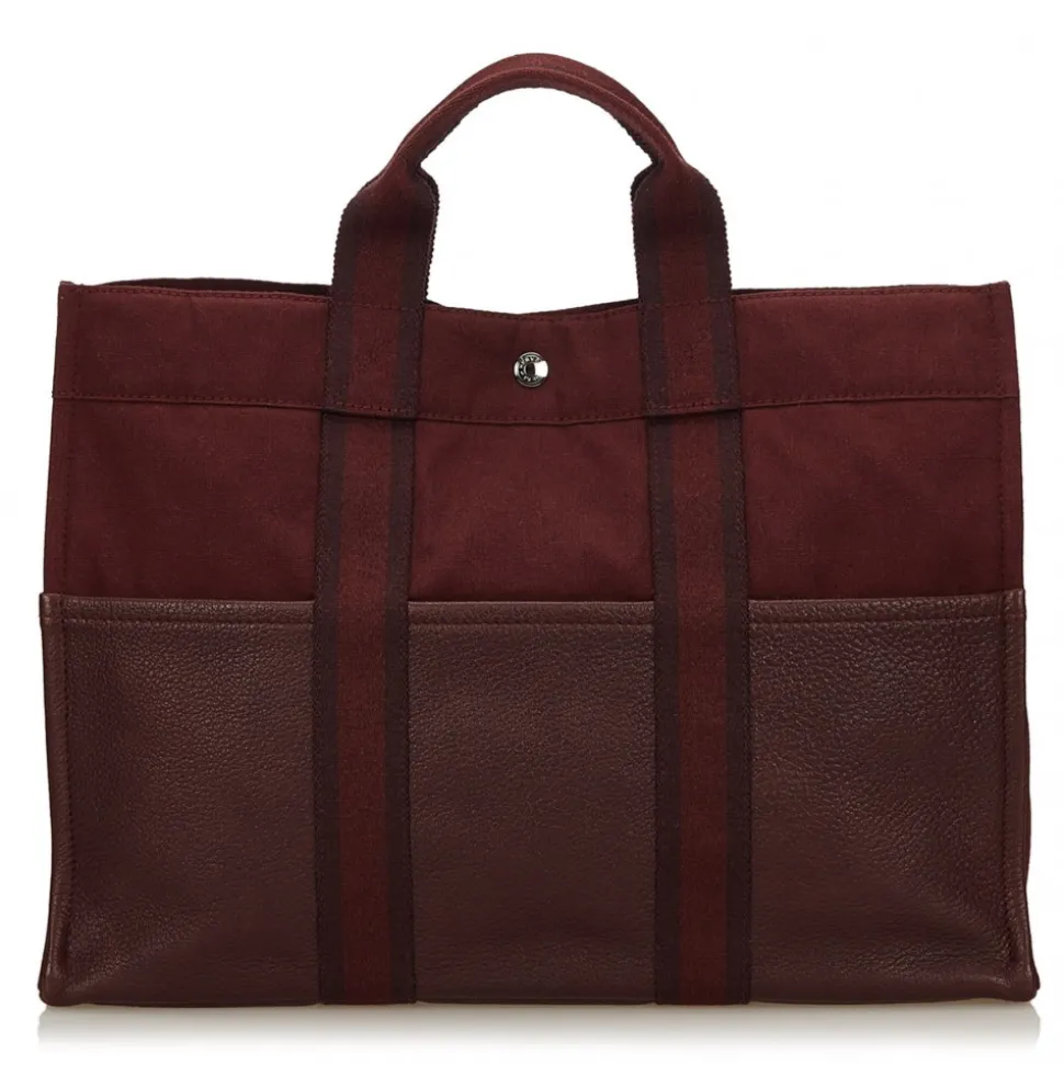 Hermès Vintage - Leather Base Fourre Tout MM Bag - Red Bordeaux Brown - Leather and Canvas Handbag - Luxury High Quality - Avvenice