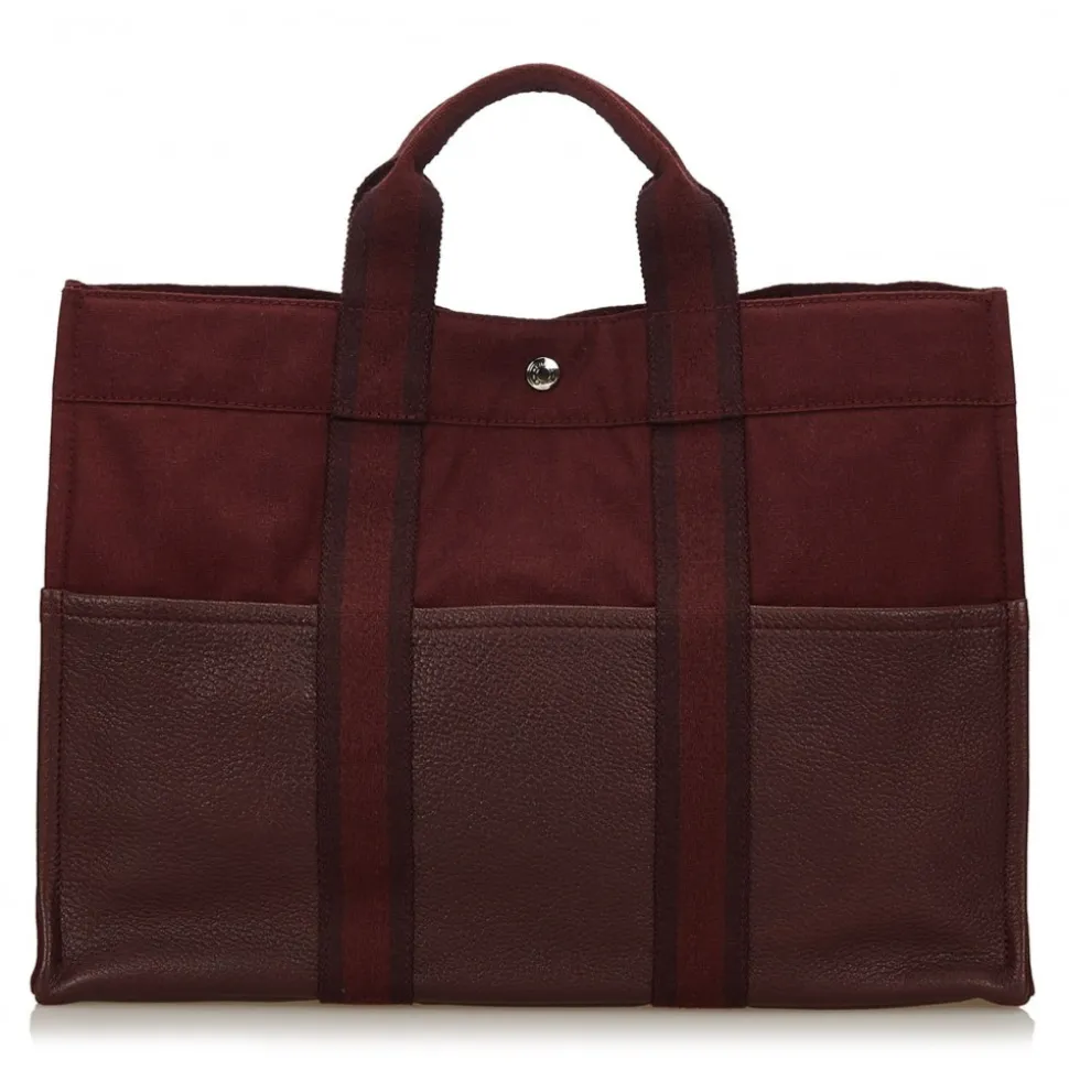 Hermès Vintage - Leather Base Fourre Tout MM Bag - Red Bordeaux Brown - Leather and Canvas Handbag - Luxury High Quality - Avvenice