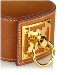 Hermès Vintage - Leather Creneau Cuff - Brown Light Brown Gold - Leather Bracelet - Luxury High Quality - Avvenice