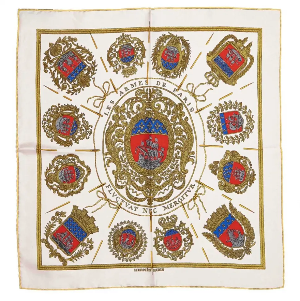 Hermès Vintage - Nec Mergitur Silk Scarf - White Multi - Silk Foulard - Luxury High Quality - Avvenice