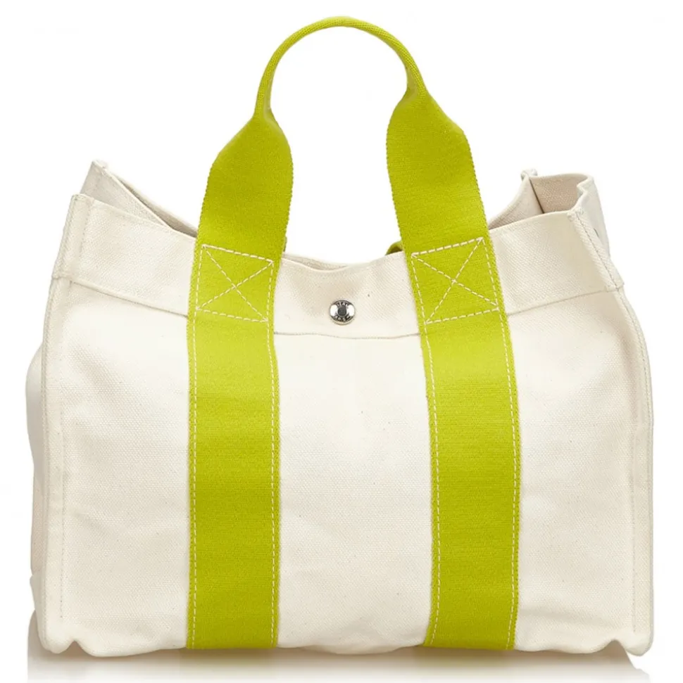 Hermès Vintage - Sac Deauville PM Tote Bag - White Light Green - Canvas Handbag - Luxury High Quality - Avvenice