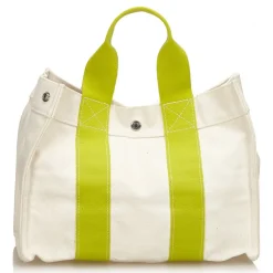 Hermès Vintage - Sac Deauville PM Tote Bag - White Light Green - Canvas Handbag - Luxury High Quality - Avvenice