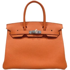 Hermès Vintage - Taurillon Clemence Birkin 30 - Orange - Leather Handbag - Avvenice