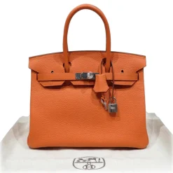 Hermès Vintage - Taurillon Clemence Birkin 30 - Orange - Leather Handbag - Avvenice