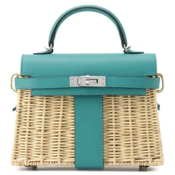 Hermès Vintage - Wicker and Swift Mini Kelly Picnic 20 - Brown - Leather and Calf Handbag - Luxury High Quality - Avvenice