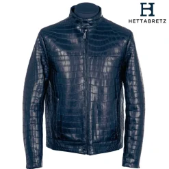 Hettabretz - Crocodile Niloticus Biker Jacket with Silk Lining - Blue - Italian Handmade Jacket - Luxury High Quality Leather - Avvenice