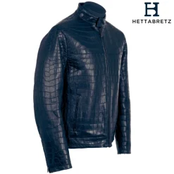 Hettabretz - Crocodile Niloticus Biker Jacket with Silk Lining - Blue - Italian Handmade Jacket - Luxury High Quality Leather - Avvenice