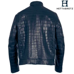 Hettabretz - Crocodile Niloticus Biker Jacket with Silk Lining - Blue - Italian Handmade Jacket - Luxury High Quality Leather - Avvenice