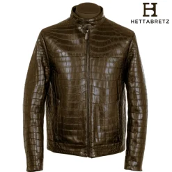 Hettabretz - Crocodile Niloticus Biker Jacket with Silk Lining - Brown - Italian Handmade Jacket - Luxury High Quality Leather - Avvenice