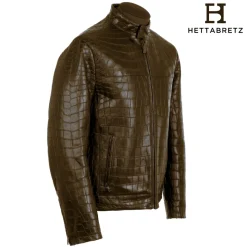 Hettabretz - Crocodile Niloticus Biker Jacket with Silk Lining - Brown - Italian Handmade Jacket - Luxury High Quality Leather - Avvenice