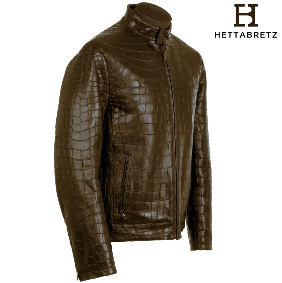 Hettabretz - Crocodile Niloticus Biker Jacket with Silk Lining - Brown - Italian Handmade Jacket - Luxury High Quality Leather - Avvenice