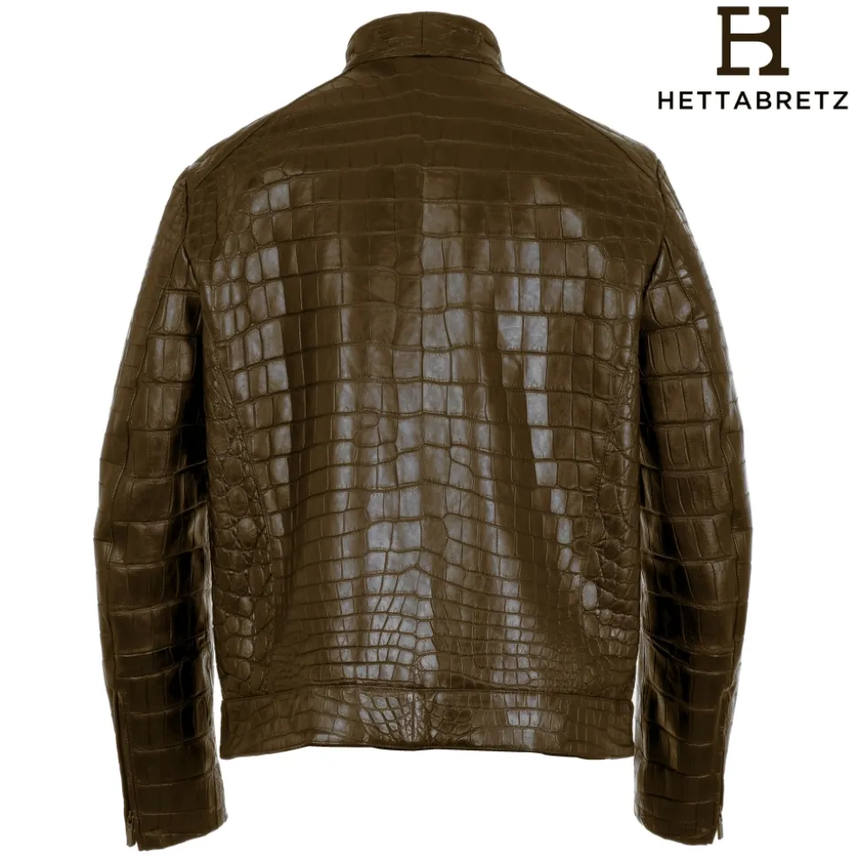 Hettabretz - Crocodile Niloticus Biker Jacket with Silk Lining - Brown - Italian Handmade Jacket - Luxury High Quality Leather - Avvenice