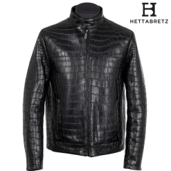 Hettabretz - Crocodile Niloticus Biker Jacket with Silk Lining - Black - Italian Handmade Jacket - Luxury High Quality Leather - Avvenice