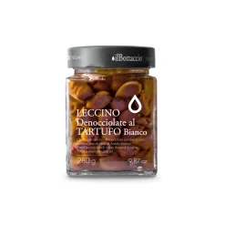 Il Bottaccio - Pitted Leccino Black Olives with White Truffle in Extra Virgin Oil - Italian - High Quality - 280 gr - Avvenice