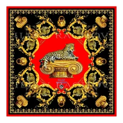 Ilian Rachov - Imperial Jaguar Red Silk Scarf - Baroque - Silk Foulard - Luxury High Quality - Avvenice