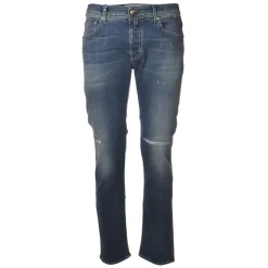 Jacob Cohën - 5 Pockets Jeans Slim Fit with Rips - Light Denim - Trousers - Made in Italy - Luxury Exclusive Collection - Avvenice