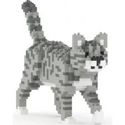 Jekca - Grey Tabby Cat Mini 01 - Lego - Sculpture - Construction - 4D - Brick Animals - Toys - Avvenice