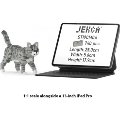 Jekca - Grey Tabby Cat Mini 01 - Lego - Sculpture - Construction - 4D - Brick Animals - Toys - Avvenice
