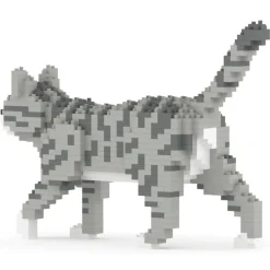Jekca - Grey Tabby Cat Mini 01 - Big - Lego - Sculpture - Construction - 4D - Brick Animals - Toys - Avvenice
