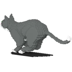 Jekca - Grey Tuxedo Cat 06S - Lego - Sculpture - Construction - 4D - Brick Animals - Toys - Avvenice