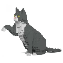 Jekca - Grey Tuxedo Cat 03S - Lego - Sculpture - Construction - 4D - Brick Animals - Toys - Avvenice